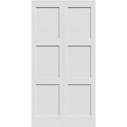 8'0" Tall 3-Panel Shaker Primed Interior Prehung Wood Double Door Unit