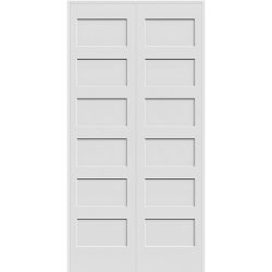 8'0" Tall 6-Panel Shaker Primed Interior Prehung Wood Double Door Unit