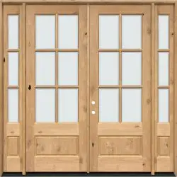 8'0" Tall 6-Lite Low-E Knotty Alder Prehung Wood Double Door Unit with Sidelites