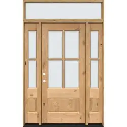 4-Lite Low-E Knotty Alder Prehung Wood Door Unit with Sidelites and Transom - Prehung Left Hand Inswing