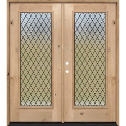 Diamond Granite Full Lite Knotty Alder Wood Double Door Unit #393 - Prehung Left Hand Inswing, Knotty Alder