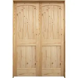 6'8" Tall 2-Panel Arch V-Groove Knotty Pine Interior Prehung Double Wood Door Unit - 6'0"