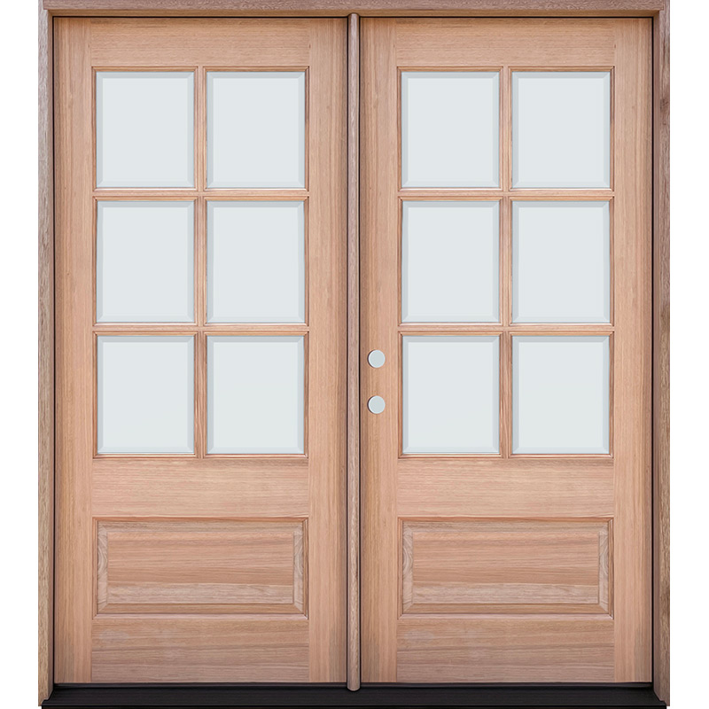 6-Lite Low-E Mahogany Prehung Wood Double Door Unit - Door Clearance Center