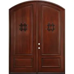 8'0" Tall Mahogany Arch Top Prehung Double Wood Door Unit with Speakeasy & Grilles