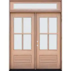 4-Lite Low-E Mahogany Prehung Wood Double Door Unit with Beveled Transom - Prehung Right Hand Inswing