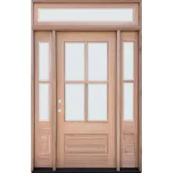 4-Lite Low-E Mahogany Prehung Wood Door Unit with Sidelites and Beveled Transom - Prehung Left Hand Inswing, 12"