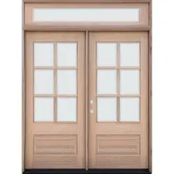6-Lite Low-E Mahogany Prehung Wood Double Door Unit with Beveled Transom - Prehung Left Hand Inswing