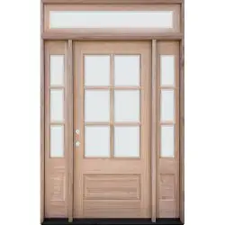 6-Lite Low-E Mahogany Prehung Wood Door Unit with Sidelites and Beveled Transom - Prehung Left Hand Inswing, 12"