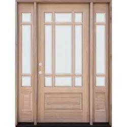 9-Lite Prairie Low-E Unfinished Mahogany Wood Door Unit with Sidelites - Prehung Left Hand Inswing, 14"