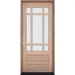 9-Lite Prairie Low-E Unfinished Mahogany Wood Door Unit - Prehung Left Hand Inswing
