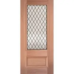 Diamond 3/4 Lite Mahogany Wood Door Slab #374 - Prehung Left Hand Inswing, Primed