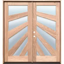 Starburst Mahogany Prehung Double Wood Door Unit - Prehung Left Hand Inswing
