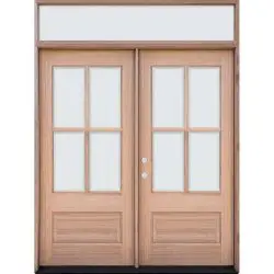 4-Lite Low-E Mahogany Prehung Wood Double Door Unit with Transom - Prehung Left Hand Inswing
