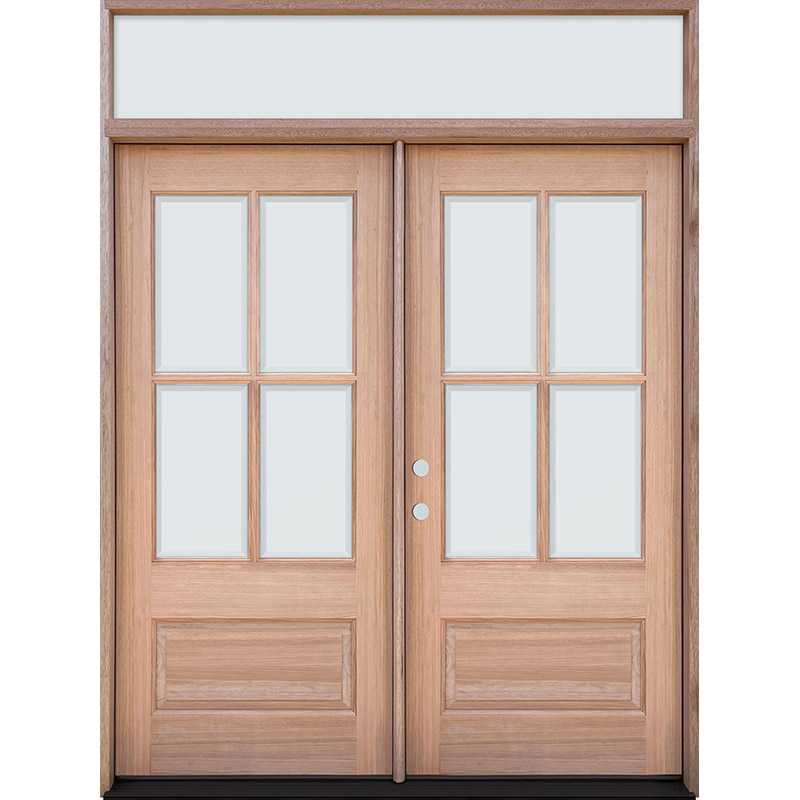 4-Lite Low-E Mahogany Prehung Wood Double Door Unit with Sidelites