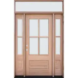 4-Lite Low-E Mahogany Prehung Wood Door Unit with Sidelites and Transom - Prehung Left Hand Inswing