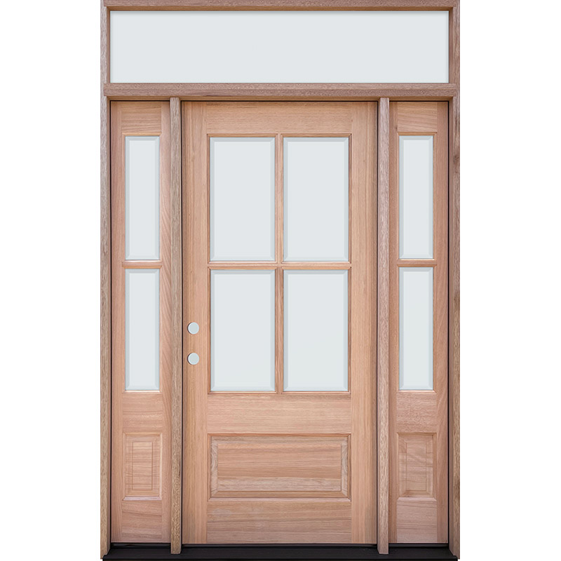 4-Lite Low-E Mahogany Prehung Wood Double Door Unit with Sidelites