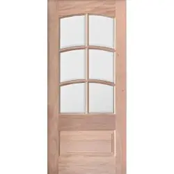 6-Lite Arch Low-E TDL Mahogany Wood Door Slab - Prehung Left Hand Inswing, Mahogany