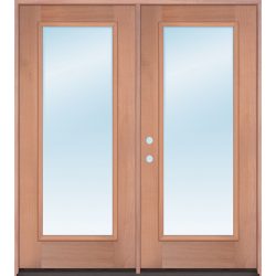 Full Lite Low-E Mahogany Prehung Wood Double Door Patio Unit - 6'0", Prehung Left Hand Inswing