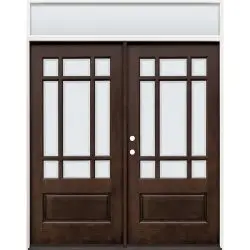 9-Lite Espresso Mahogany Prehung Double Wood Door Unit with Transom #EM32 - Prehung Right Hand Inswing, Pre-finished Mahogany