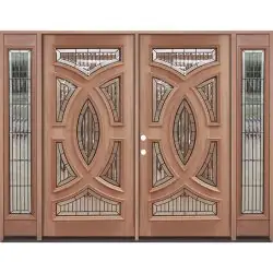 Baseball Mahogany Prehung Double Wood Door Unit with Sidelites #A8025-22 - Prehung Left Hand Inswing