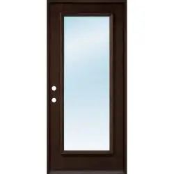 Full Lite Clear Low-E Espresso Mahogany Prehung Wood Door Unit - Prehung Left Hand Inswing