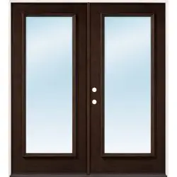 Full Lite Clear Low-E Espresso Mahogany Prehung Double Wood Door Unit - Prehung Right Hand Inswing