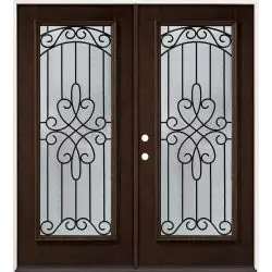 Full Lite Espresso Mahogany Prehung Double Wood Door Unit #299 - Prehung Left Hand Inswing