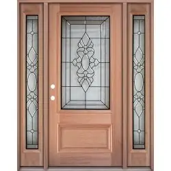 3/4 Lite Mahogany Prehung Wood Door Unit with Sidelites #UM73 - Prehung Left Hand Inswing