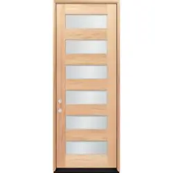 8'0" Tall Modern 6-Lite Unfinished Mahogany Wood Door Unit - Prehung Left Hand Inswing