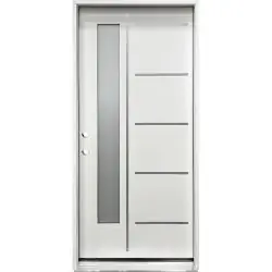 Modern Vertical 1-Lite Metal Slats Fiberglass Prehung Door Unit - Prehung Right Hand Inswing