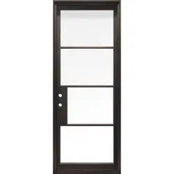 38" x 97" Modern 4-Lite Thin Bar Clear Glass Iron Prehung Door Unit - Prehung Right Hand Inswing
