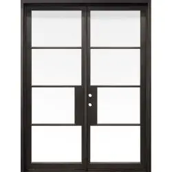 74" x 97" Modern 4-Lite Thin Bar Clear Low-E Iron Prehung Double Door Unit - Prehung Right Hand Inswing
