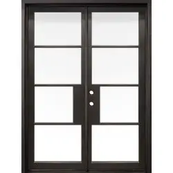 62" x 81" Modern 4-Lite Thin Bar Low-E Iron Prehung Double Door Unit - Prehung Left Hand Inswing