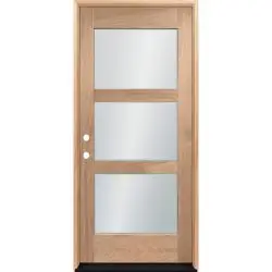 Modern 3-Lite Unfinished Mahogany Wood Door Unit - Prehung Left Hand Inswing