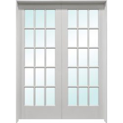 5'0": 6'8" Tall 15-Lite French Primed Pine Interior Prehung Double Wood Door Unit