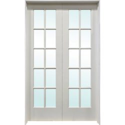 10-Lite French Primed Interior Wood Double Doors 4/0