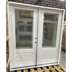Low-E Glass 3/4-Lite Fiberglass Patio Double Door Unit - Prehung Left Hand Inswing