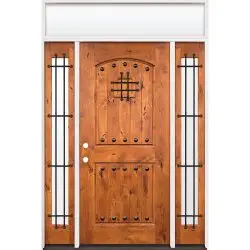 Rustic Knotty Alder Prehung Wood Door Unit with Transom #20 - Prehung Right Hand Inswing