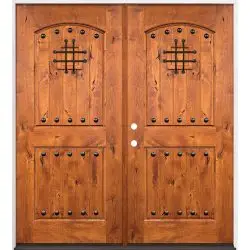 Rustic Knotty Alder Prehung Double Wood Door Unit #20 - Prehung Left Hand Inswing