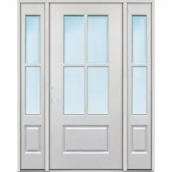 4-Lite Clear Low-E Fiberglass Prehung Door Unit with Sidelites #5204 - Prehung Left Hand Inswing