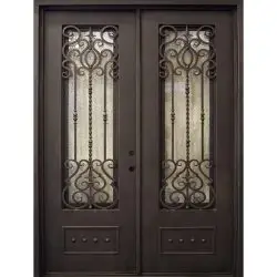 74" x 97" Baton Rouge Iron Prehung Double Door Unit - Prehung Right Hand Inswing
