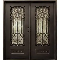74" x 81" Baton Rouge Iron Prehung Double Door Unit - Prehung Right Hand Inswing