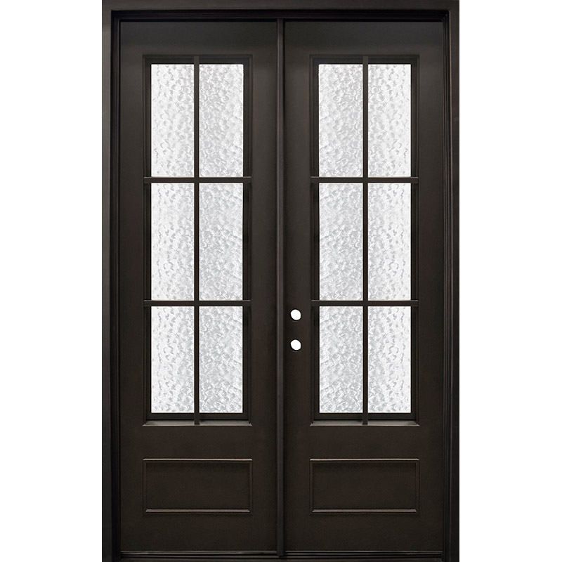 62 x 97 Modern 4-Lite Thin Bar Low-E Iron Prehung Double Door Unit